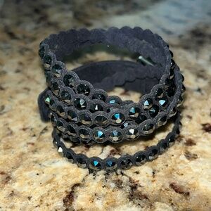 Swarovski Power Collection Black Crystal Triple Row Alcantara Wrap Bracelet